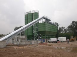 3 x Monolithic Vertical Cement Silos 57m³ + Inline Aggregate Storage Hopper + Belt Conveyor